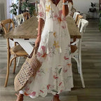 Women's Printed Medium Sleeve Long Dress