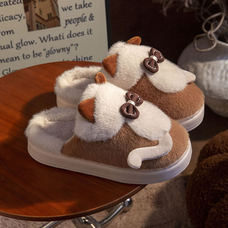 Cute Cat Slippers Fluffy Furry Women Home Platform Slippers Men Winter Plush Slides Indoor Fuzzy Slippers Lovely Cotton Shoes