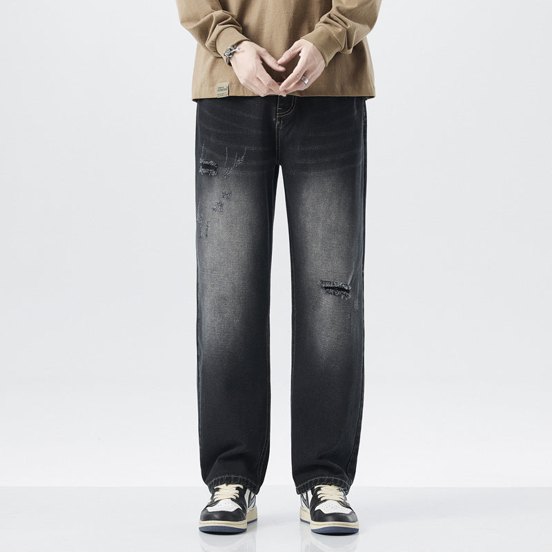 Hole Vintage Jeans Men's American Loose Straight-leg Distressed Pants