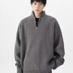 American-style Half Zipper Destroyed Sweater Men's Autumn And Winter Loose Lazy Style