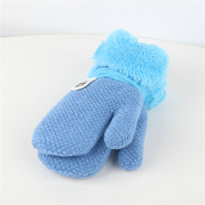 Winter Warm Labeling Mittens Kids Knitted Thicken