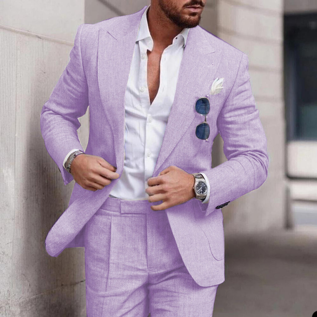 Men's Large Single Row One Button Solid Color Suit Two-piece Set