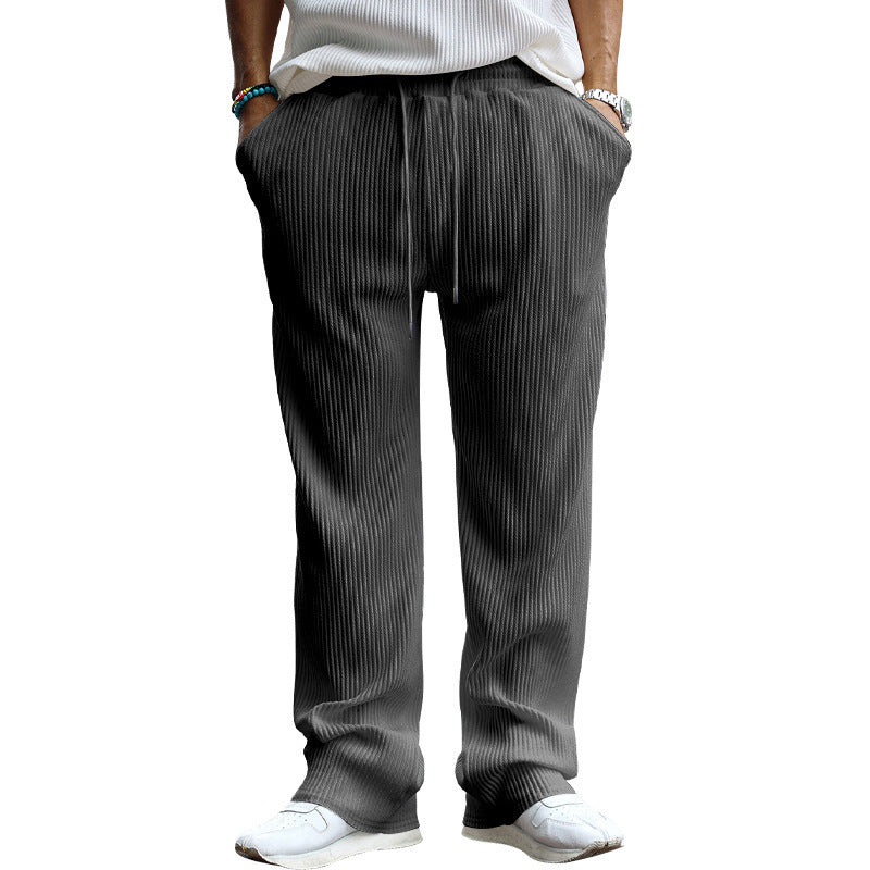 Men's Casual Loose Striped High Waist Straight Pants
