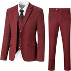 Men's Herringbone Pattern Slim Three Pieces Work Suit