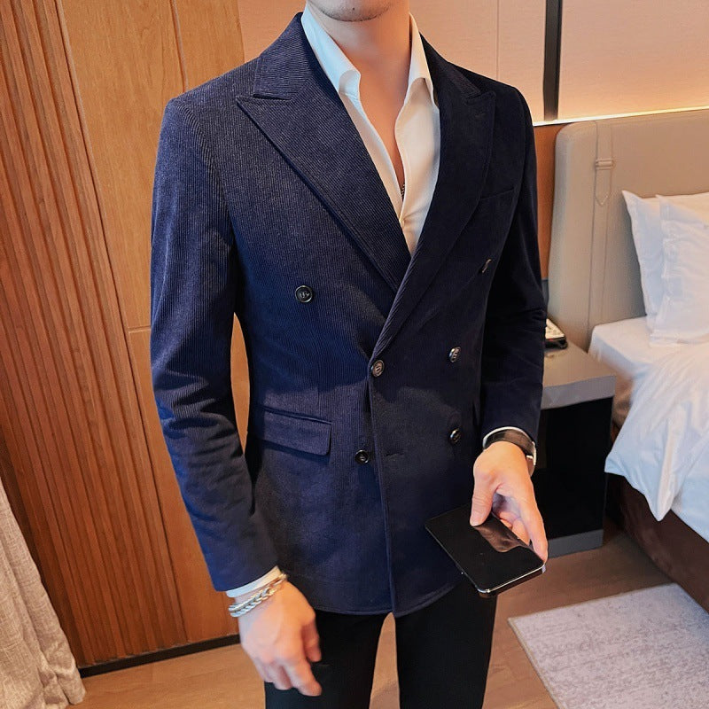 Light Luxury Corduroy Suit Jacket Autumn And Winter Double Breasted Casual