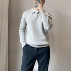Lightly Mature Spring And Autumn Stripes Lapel Boys Texture Loose Elastic Knitted Sweater