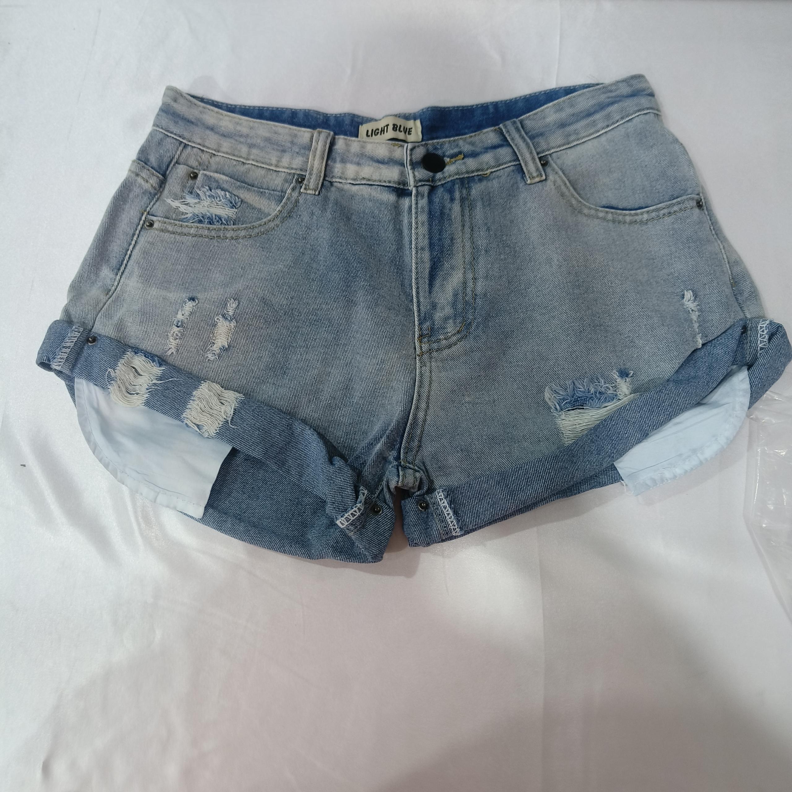 Flanging Low Waist One Button Casual Denim Shorts