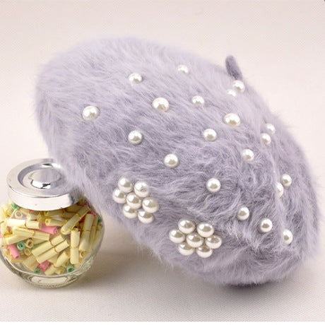 Women's Winter Korean Hats Trendy Pearl Rabbit Fur