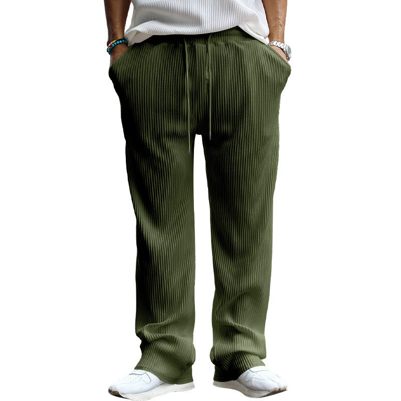 Men's Casual Loose Striped High Waist Straight Pants