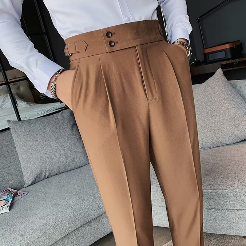 Autumn Retro High Waist Business Pure Color Straight Casual Trousers