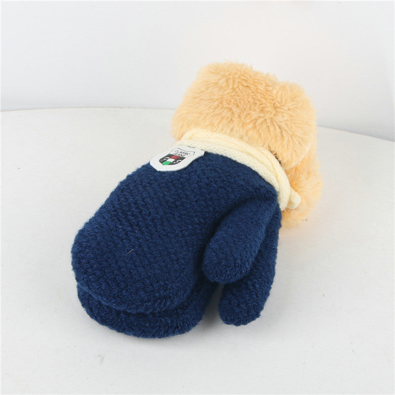 Winter Warm Labeling Mittens Kids Knitted Thicken