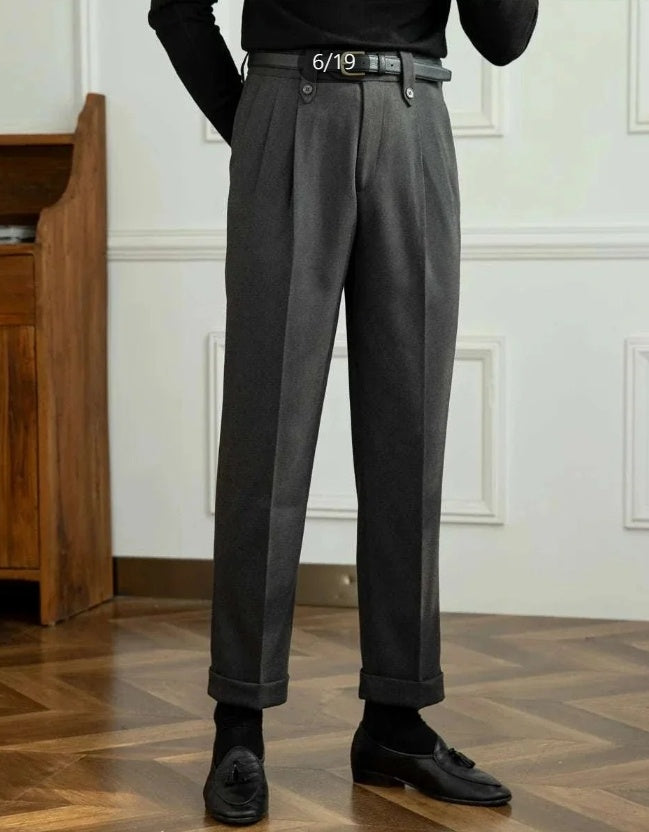 Straight High-waist Casual Trousers