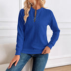 Women's Loose Casual Pullover Half Zipper Long Sleeve Solid Color Texture Round Neck Hoodie For Women