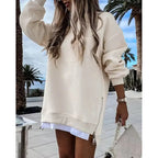 Fall Winter Fashion Stitching Side Zipper Design Pullover Sweater For Women