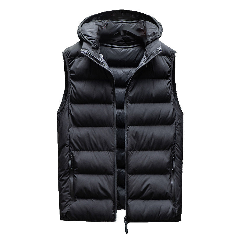 Men's Down Cotton Loose Waistcoat Hooded Stand Collar Short Vest