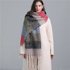 Scarf Plaid European And American Plus Long Fringe Bib Fashion Striped Color Matching Winter Scarf Shawl Thick Beard