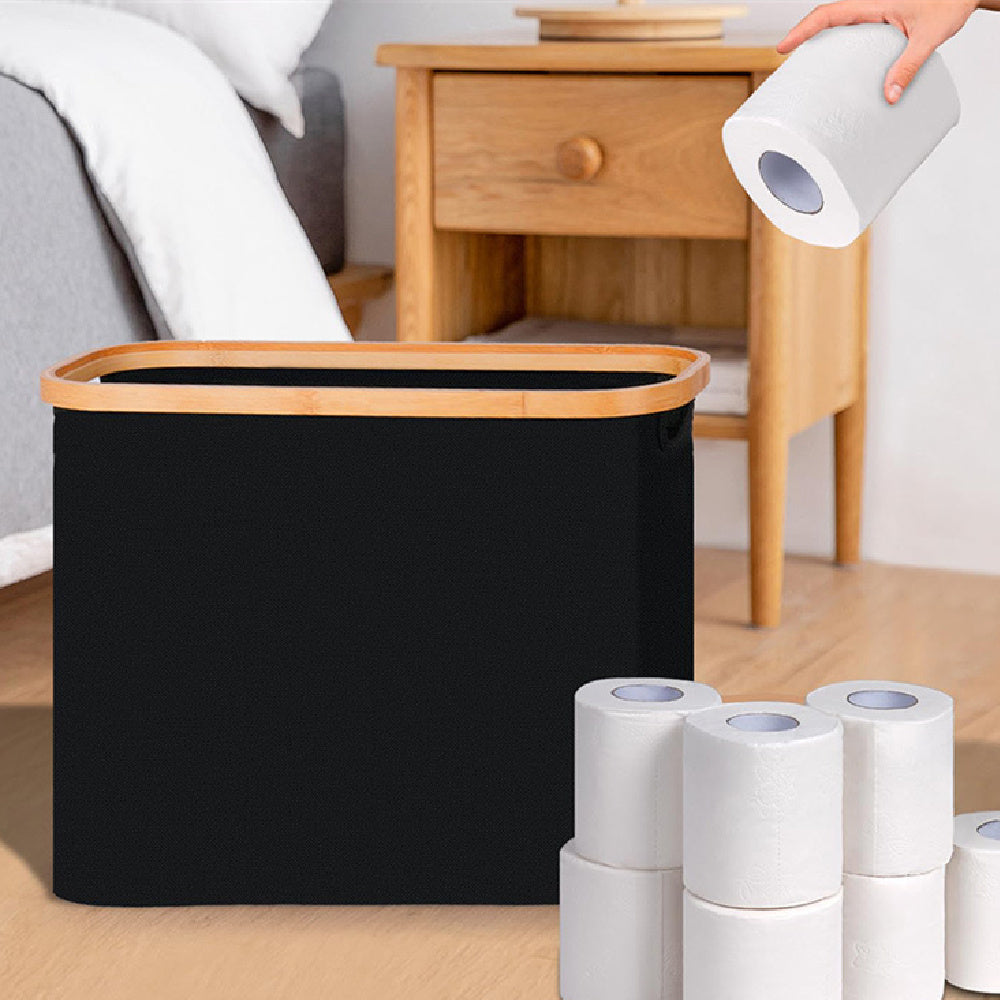 Bamboo Cover With Transparent Roll Paper Storage Basket