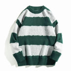 Winter Contrast Color Striped Round Neck Sweater Men