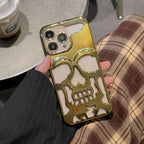 Luxury Plating 3D Skull Phone Case For I-Phone 14 Pro Max 13 12 11 Plus Breathable Glossy Hollow Out Gold Metallic Paint