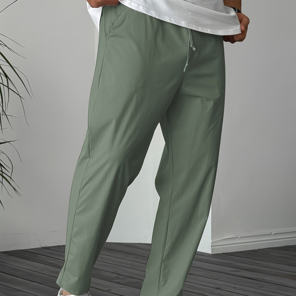 Men's Pure Color Ribbon Pocket Casual Drawstring Trousers