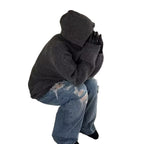 Retro Half Zipper Hooded Sweater Men's Lazy Knitted Cardigan Jacket