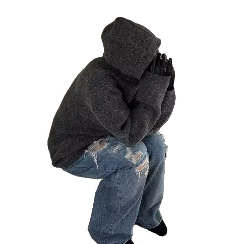 Retro Half Zipper Hooded Sweater Men's Lazy Knitted Cardigan Jacket