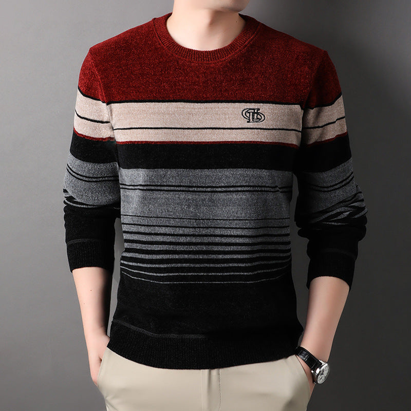 Fleece-lined Thickened Striped Fashion Pullover Base Knitwear