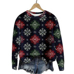 Christmas Cat Hat Snowflake Print Women's Round Neck Sweatshirt