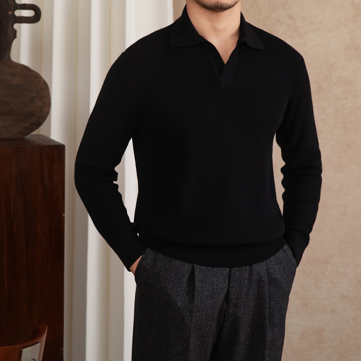 Wool Blended Fashion Slim-fit Long-sleeved Pullover Sweater