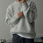 Solid Color Drop-shoulder Round Neck Sweater Men's Warm Thickened Sweater