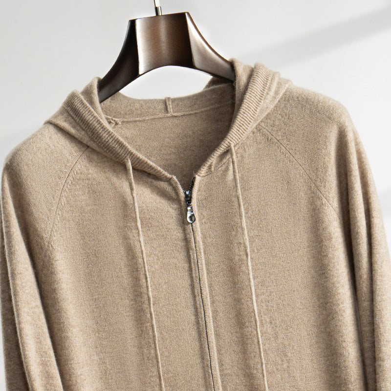 Men's Cashmere Hoodie Zip-Up Knit Cardigan Jacket