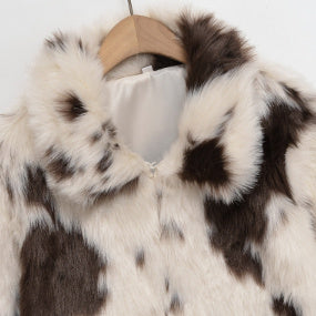 Fashion Temperament Women's Faux Fur Effect Animal Print Coat
