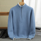 Men's Woolen Sweater Half-open Collar Long Sleeve Solid Color Stand Collar Sweater
