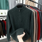 All Wool Men's Sweater Half Turtleneck Zipper Sweater
