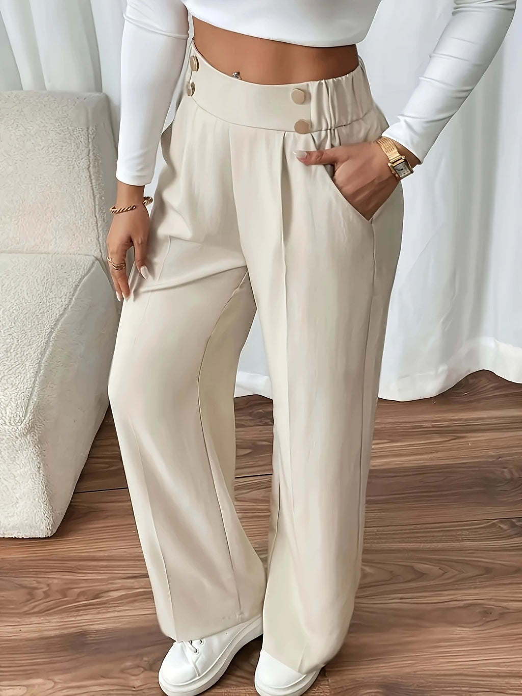 Draping Mop Casual Pants High Waist