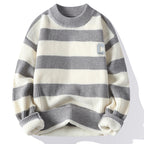 Autumn Letter Stripes Mock Neck Sweater Handsome Man Knitwear Tide
