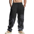 Men's Hawaiian Printed Wide-leg Pants Mid-waist