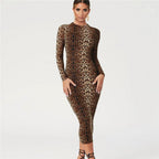 Autumn And Winter New Women's Leopard Print Long-sleeved Slim Dress
