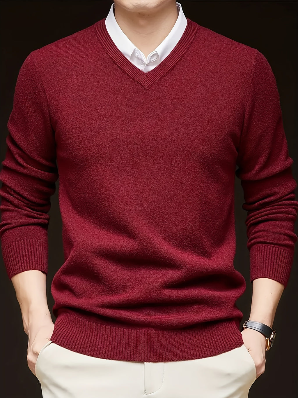 Woolen Sweater Men's Casual Thin V-neck Sweater