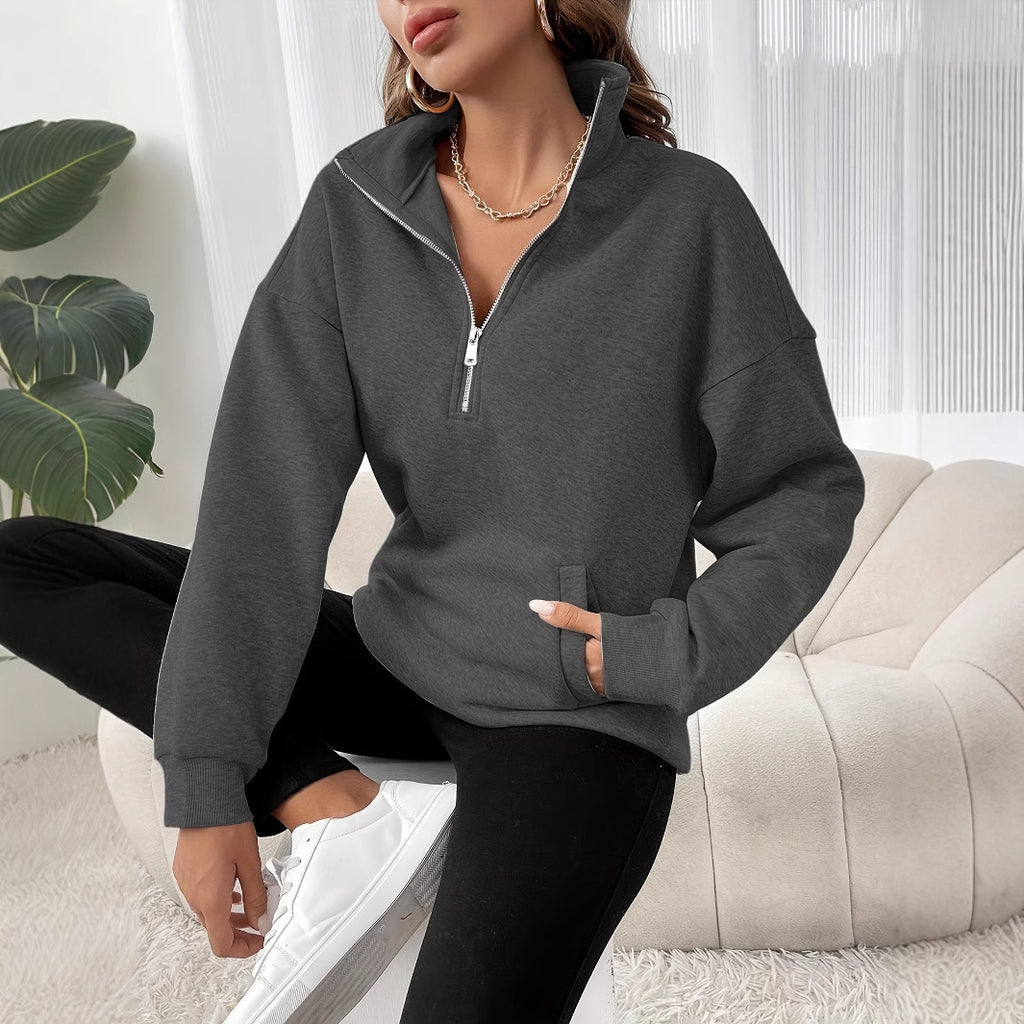 Autumn And Winter Loose Long Sleeve Half Zipper Sweater