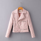 Ladies Lapel Diagonal Zipper Motorcycle Leather PU Jacket