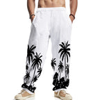 Men's Hawaiian Printed Wide-leg Pants Mid-waist