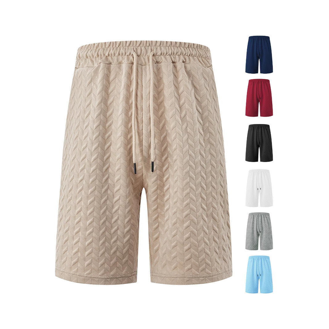 Men's Loose Solid Jacquard Drawstring Casual Beach Pants