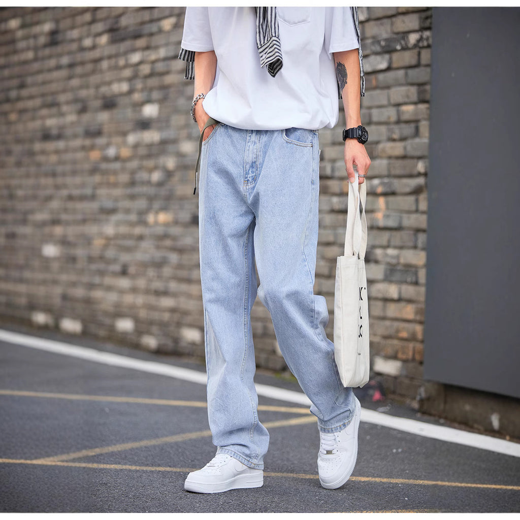 Hong Kong Style Simple Casual All-match Light-colored Jeans