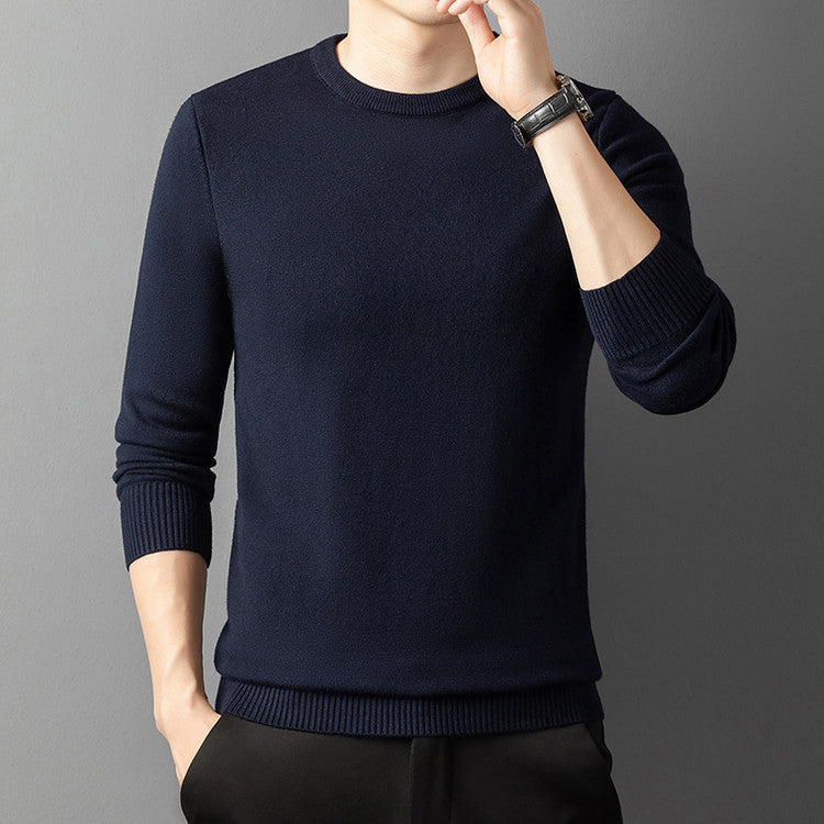 Core-spun Yarn Round Neck Semi-high Collar Knitted Sweater