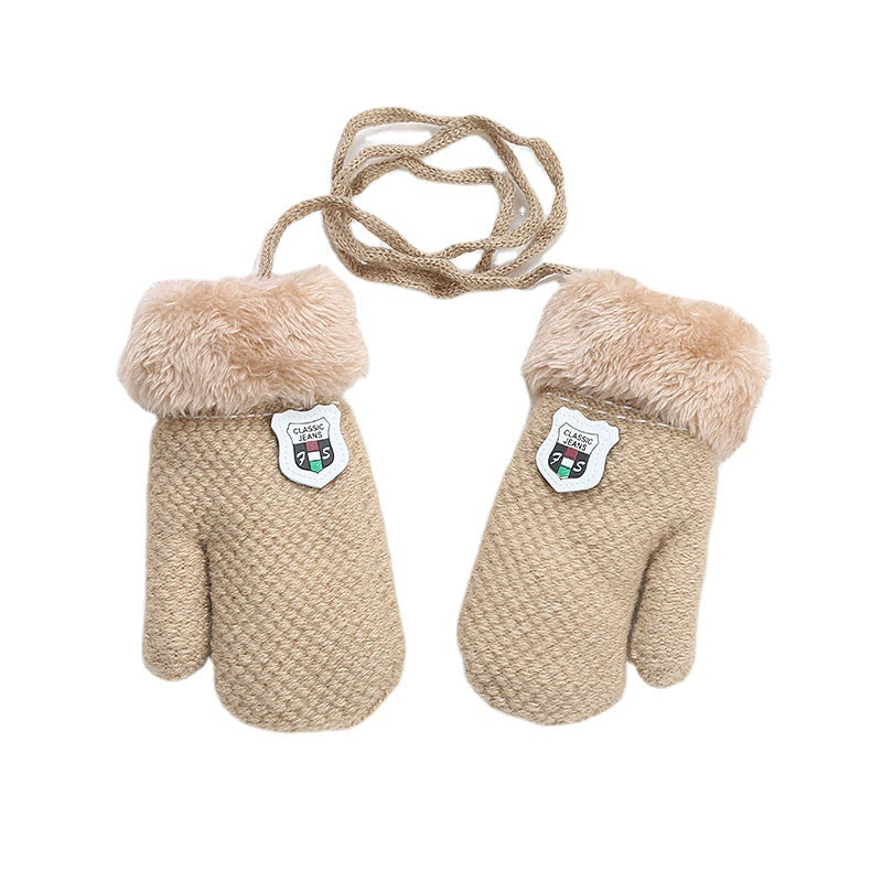 Winter Warm Labeling Mittens Kids Knitted Thicken