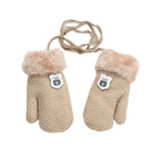 Winter Warm Labeling Mittens Kids Knitted Thicken