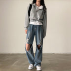 Women's Long-sleeved Solid Color Short Sweater