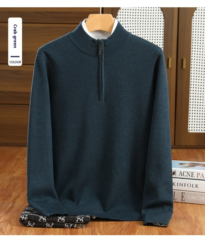 Half Zipper Worsted Wool Sweater Men's Sweater Inner Wear Blouse