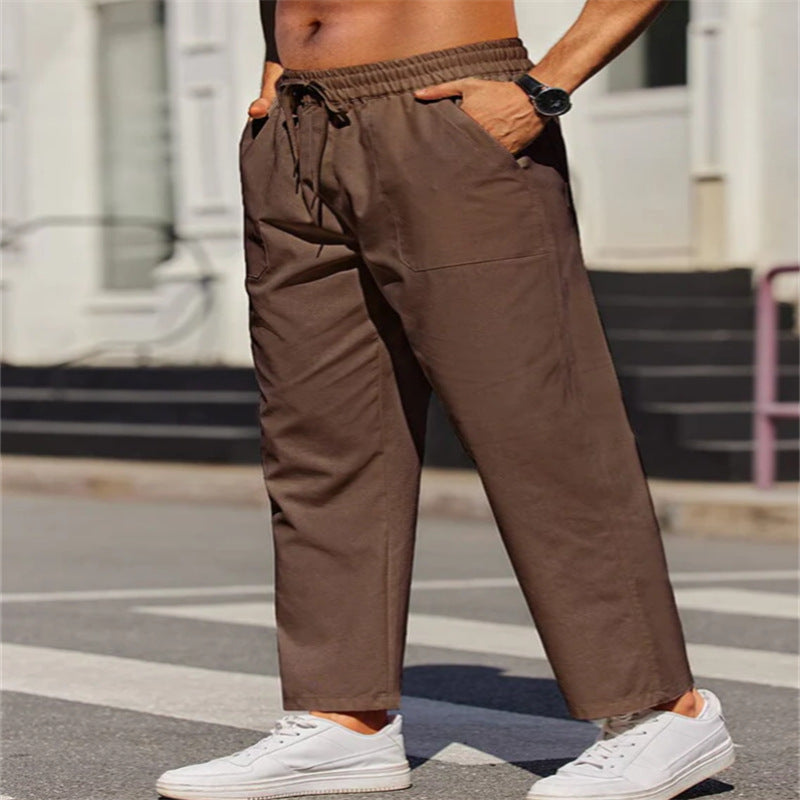Men's Linen Solid Color Casual Elastic Waist Outdoor Daily Breathable Tube Pants